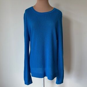 Miss Wu Royal Blue Crew Neck Cashmere Relaxed Fit Open Knit Sweater EUC Size XL